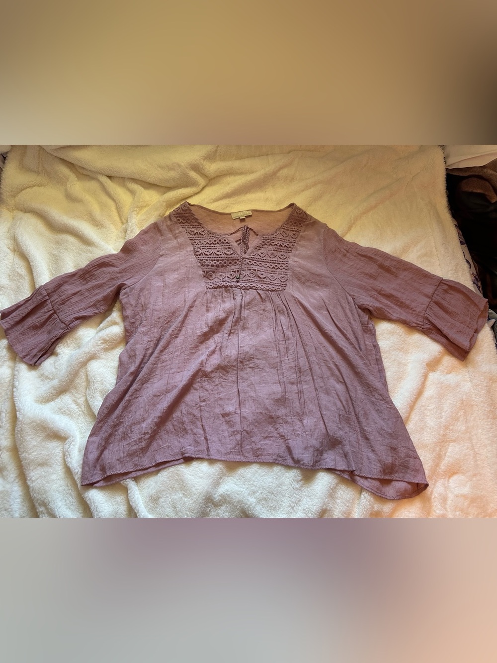 Carolyn Taylor woman Boho Lace Yoke Women's Top in Mauve